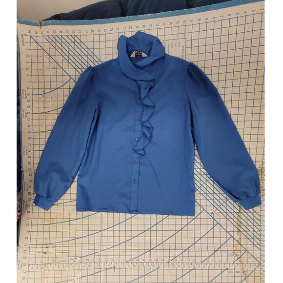 Essentially Separate Vintage 70s Ruffle Collar Long Sleeve Button Up Blouse Top - Picture 5 of 11